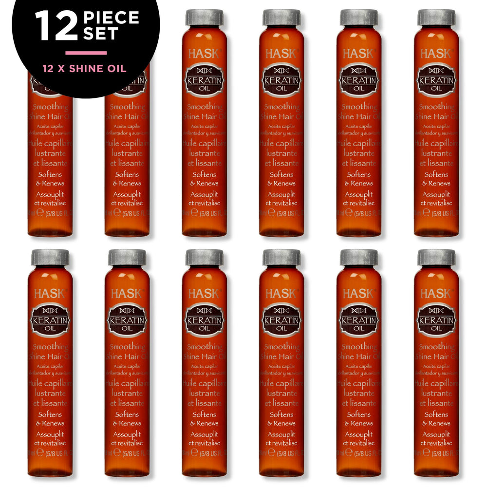 Close-up of HASK Keratin Hair Oil vial for coin-sized application