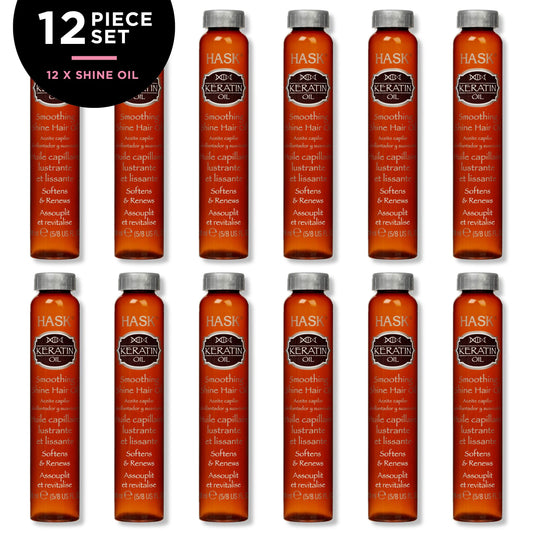 Close-up of HASK Keratin Hair Oil vial for coin-sized application