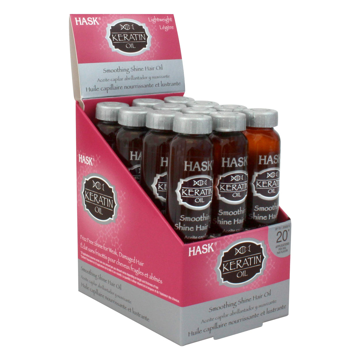HASK Keratin Hair Oil vials packaging highlights color-safe smoothing benefits