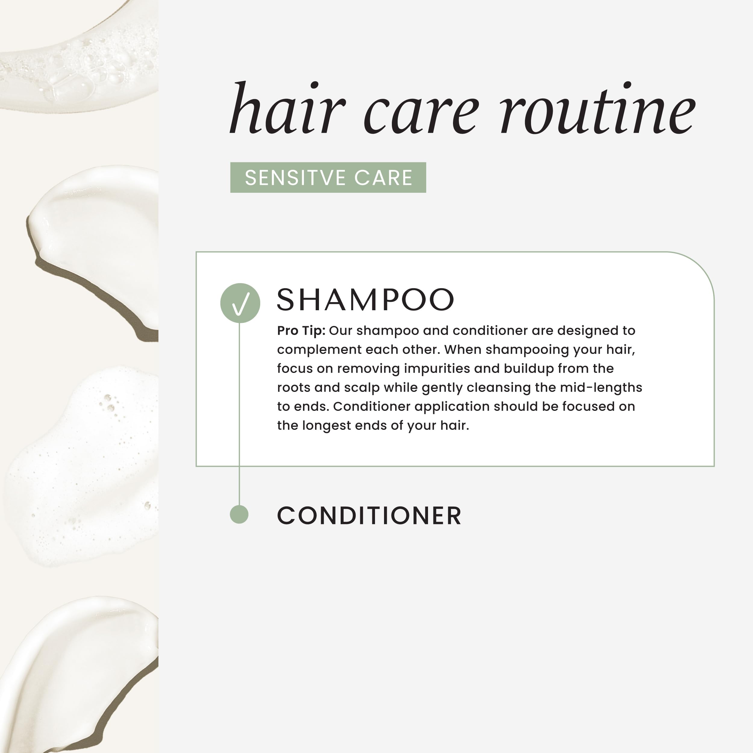 HASK Sensitive Care Conditioner application close-up reveals detangling-ready slip.