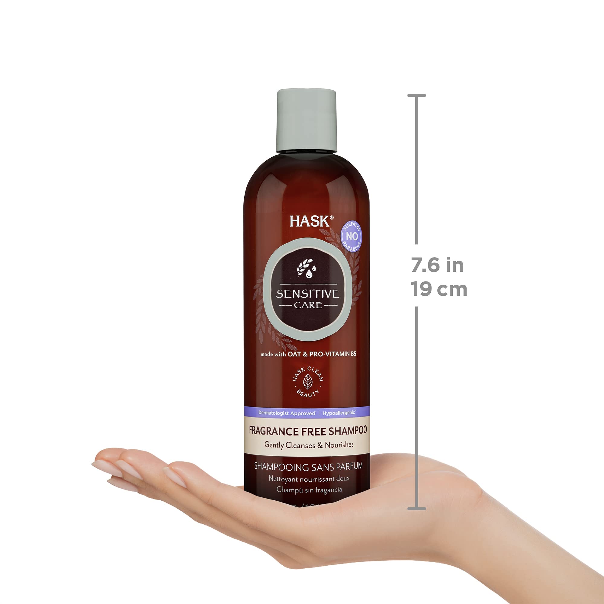 HASK Sensitive Care Conditioner bottle pour demonstrates smooth detangling during rinse.