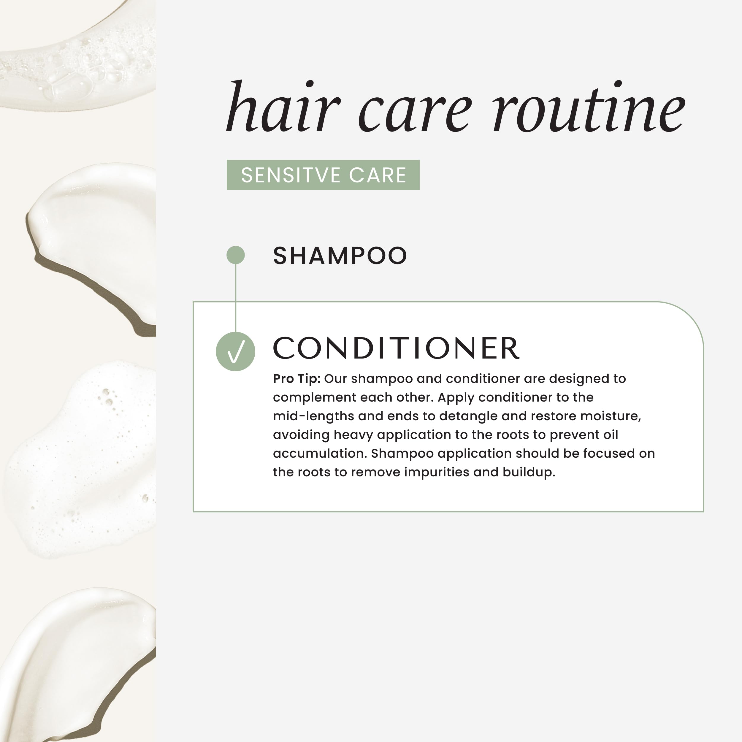 HASK Sensitive Care Shampoo bottle pour highlights easy rinsing experience.