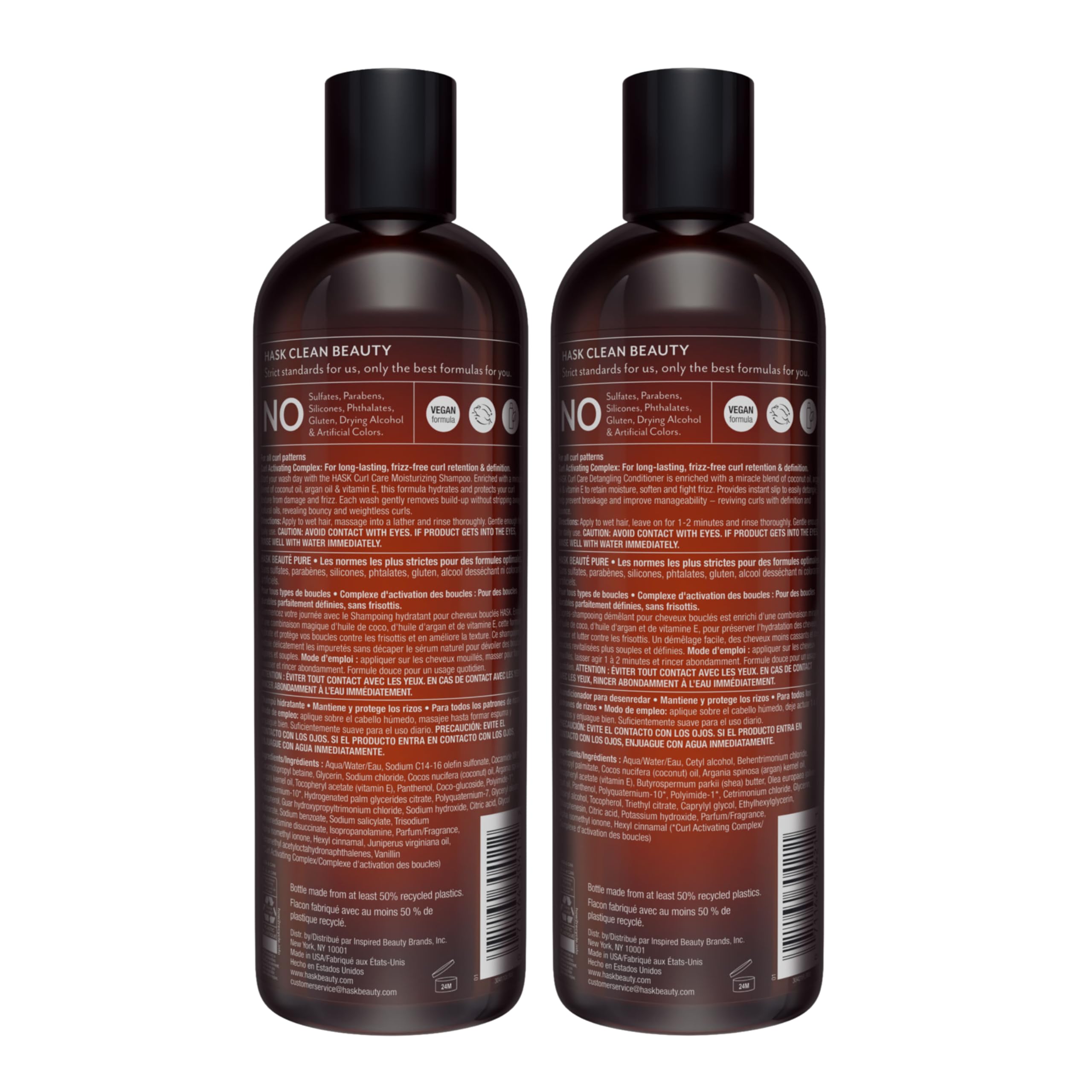 HASK sulfate-free and paraben-free icons indicate gentle cleansing.