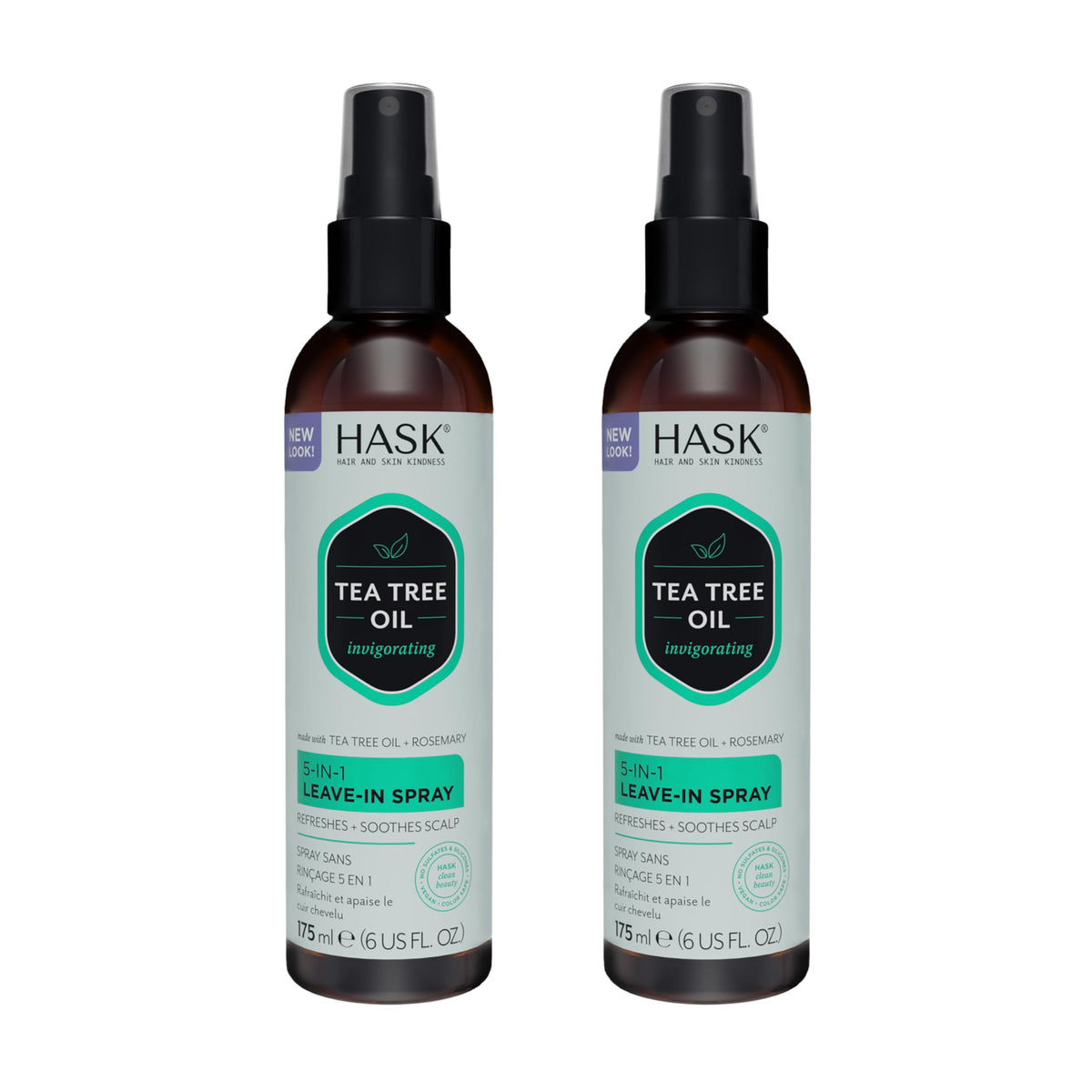 HASK Tea Tree Oil 5-in-1 spray bottle ready to detangle.