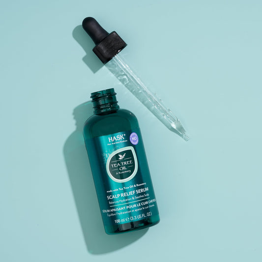 HASK serum dropper dispensing fast-absorbing formula for all hair types.