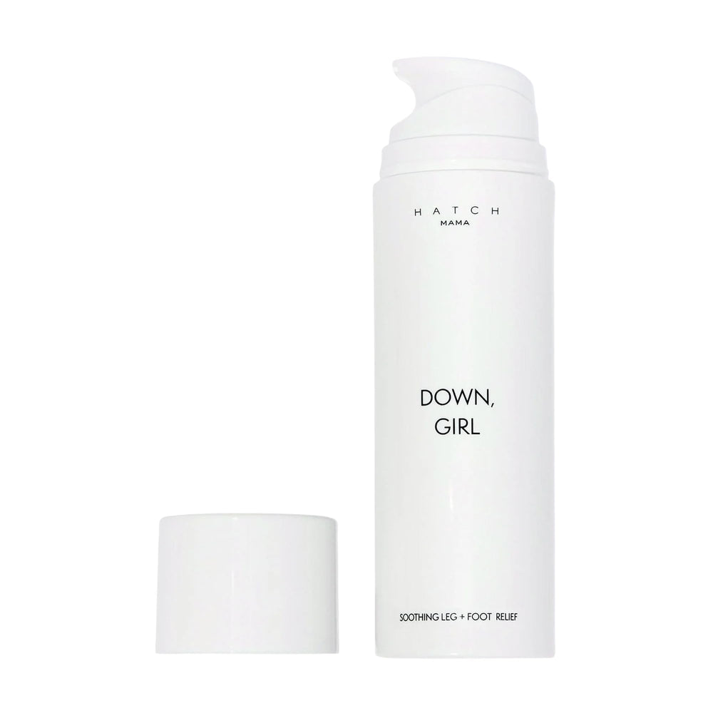 HATCH Down, Girl bottle front shows mint cooling formula for swollen legs