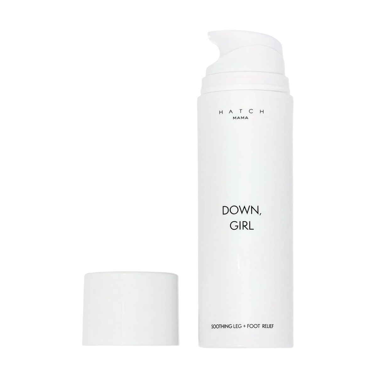 HATCH Down, Girl bottle front shows mint cooling formula for swollen legs