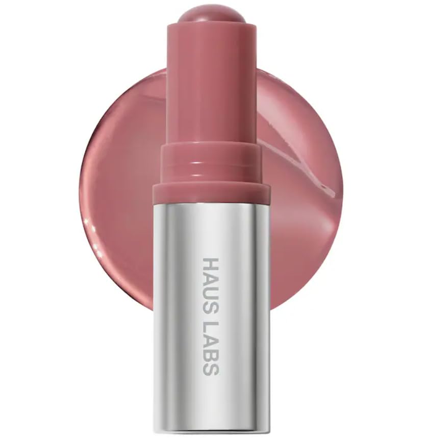 HAUS LABS Color Fuse Balm Stick in Glassy Hibiscus: weightless glow and buildable color on skin