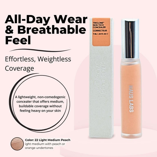 Swatches of Triclone concealer showing buildable shade 22 Light Medium Peach.