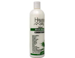 Bottle close-up showing shine and salon-quality finish from Hawaiian Silky conditioner.