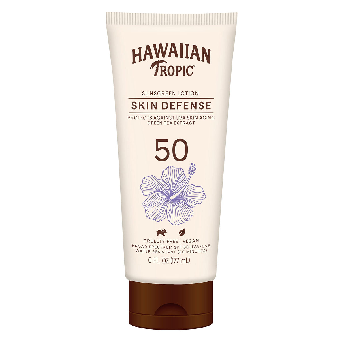 Hawaiian Tropic AntiOxidant Sunscreen Lotion front view demonstrating SPF 50 protection.