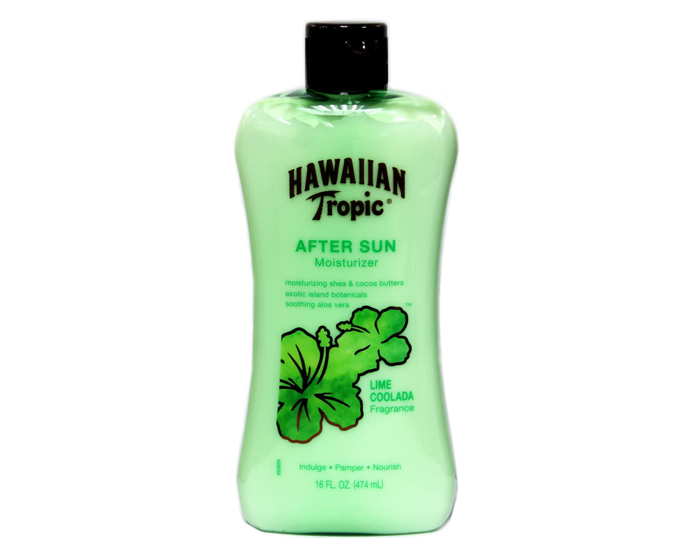 Lotion on arm from Hawaiian Tropic Lime Coolada nourishes skin after sun.
