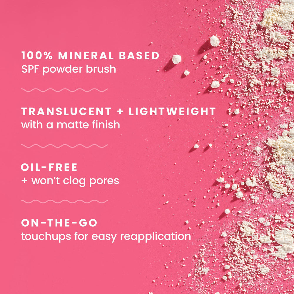 Applying Hawaiian Tropic mineral sunscreen powder brush under makeup as primer.