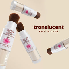 Hawaiian Tropic sunscreen powder brush packaging for on-the-go protection.