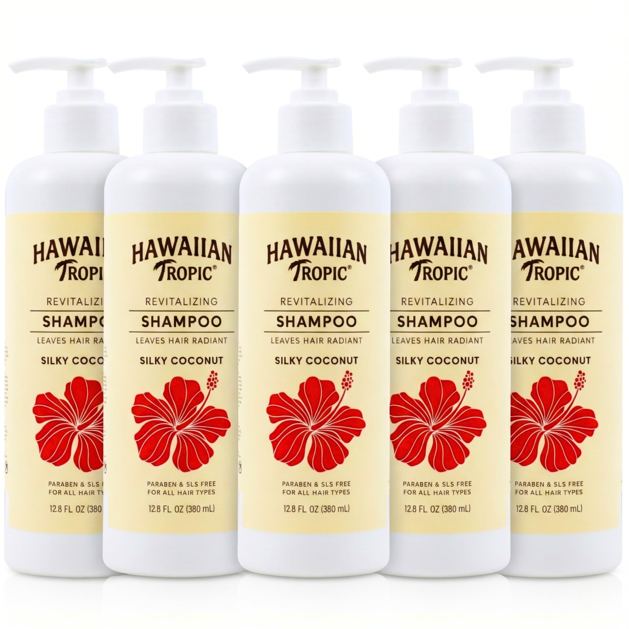 Hawaiian Tropic Silky Coconut Shampoo 5-pack ready for guest bathrooms.