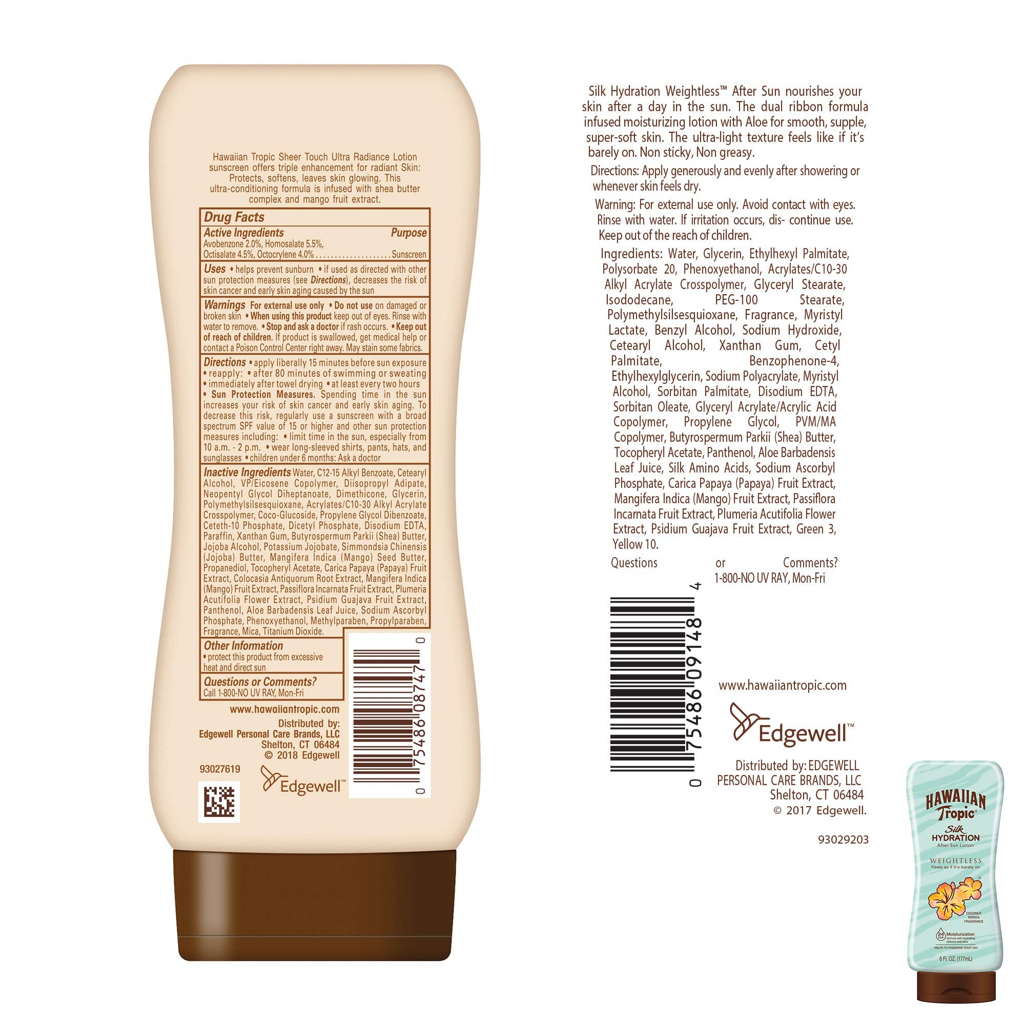 Hawaiian Tropic SPF 30 bottle back label showing ingredients and usage tips