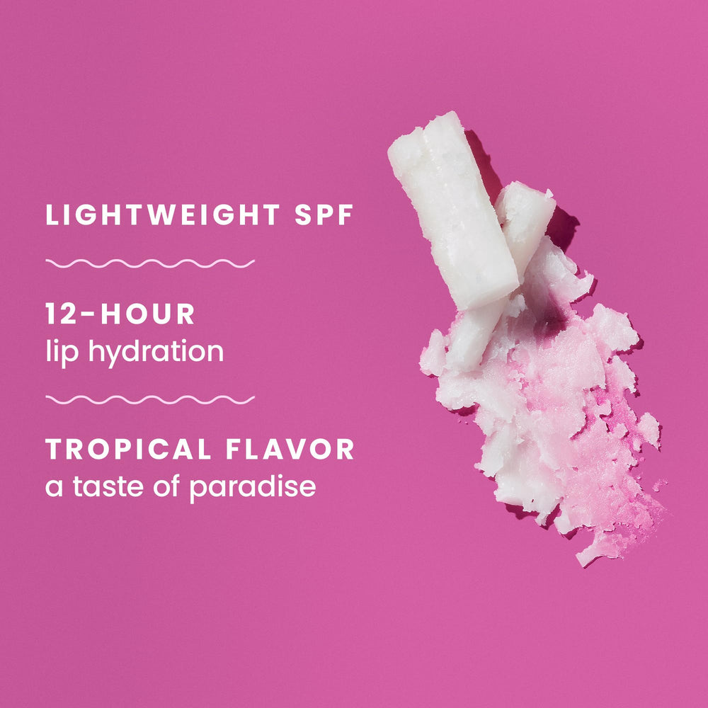 Iconic Hawaiian Tropic scent accompanies lip protection on sunny days.