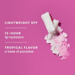 Iconic Hawaiian Tropic scent accompanies lip protection on sunny days.