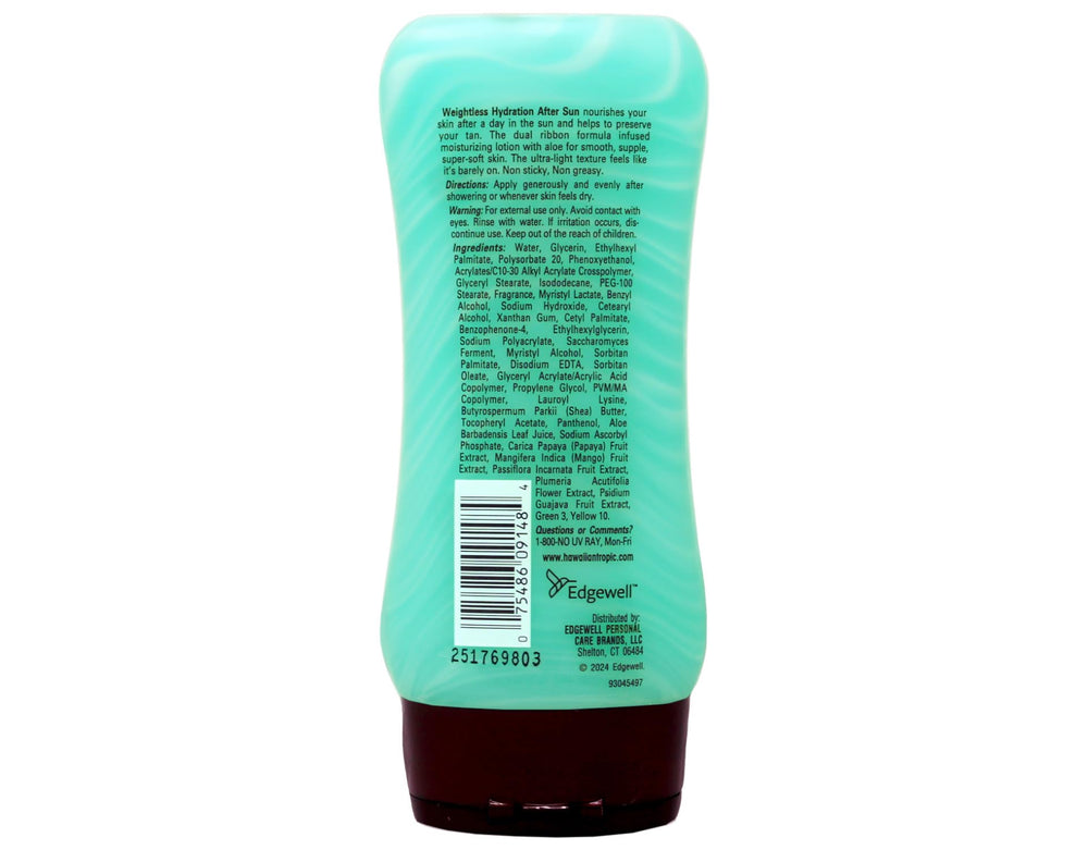 Hawaiian Tropic Weightless Hydration After Sun lotion pump demonstrates non-greasy application