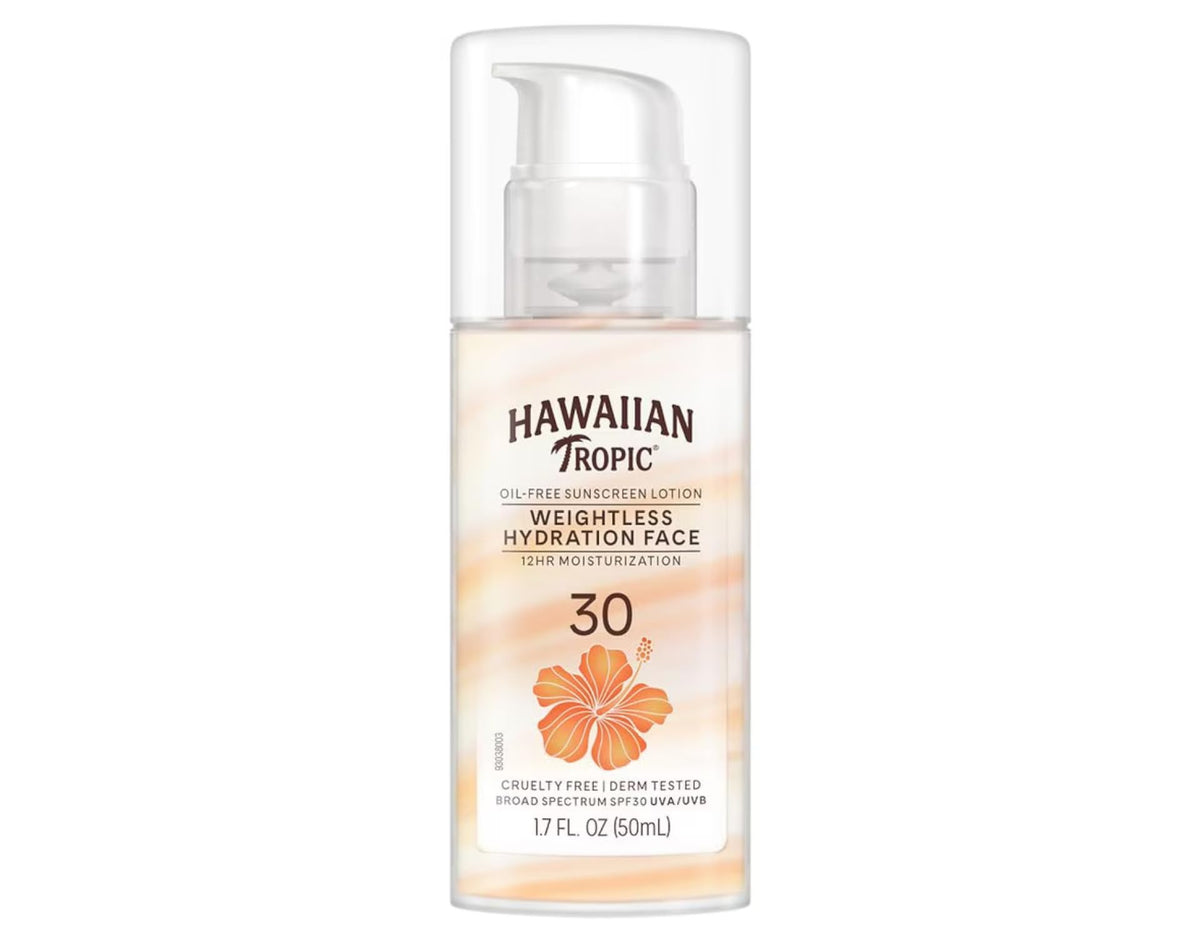 Hawaiian Tropic Weightless Hydration Face SPF 30 bottle for daily protection