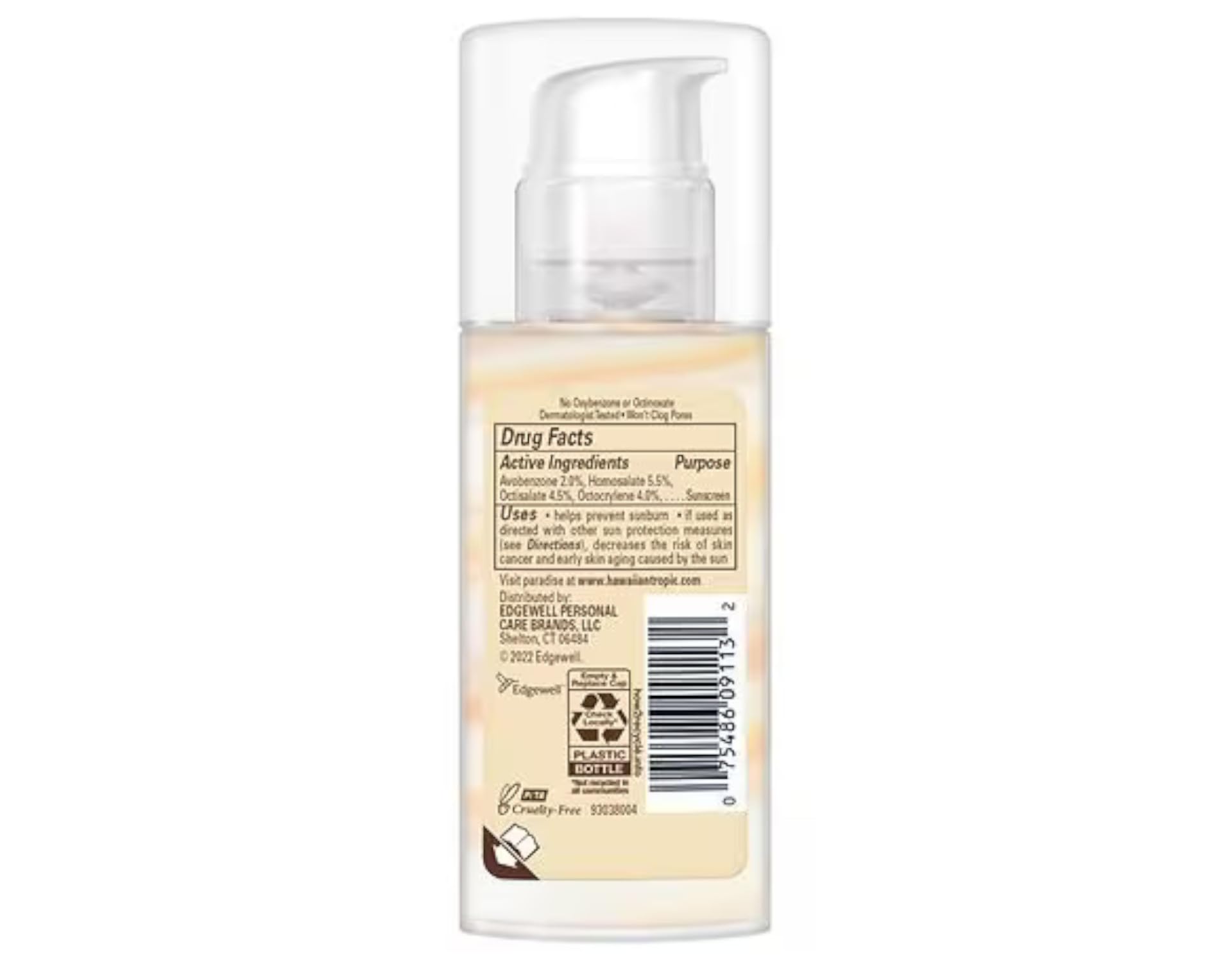 Hawaiian Tropic Weightless Hydration Face SPF 30 pump for easy on-the-go application