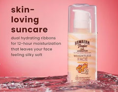 Hawaiian Tropic Weightless Hydration sunscreen texture close-up showing breathable feel
