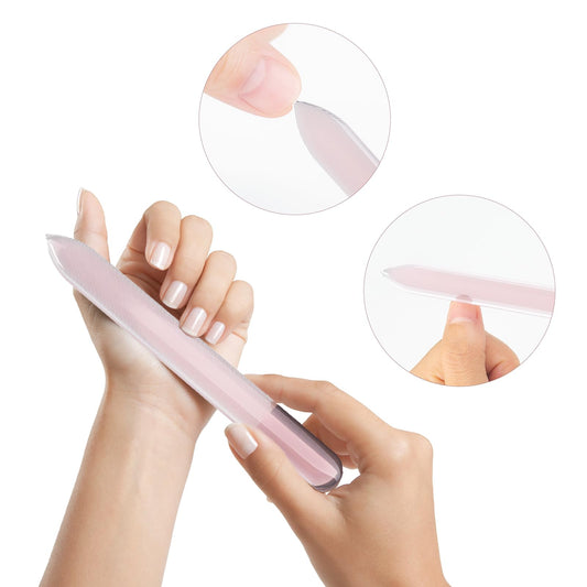 HAWATOUR etched-surface glass nail file demonstrates durable, gentle shaping.