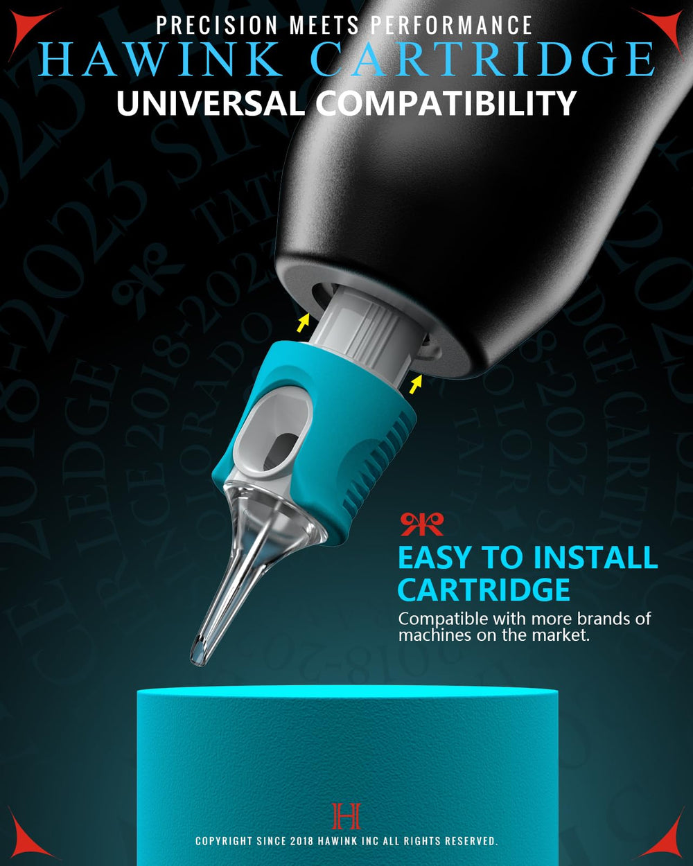HAWINK blue-labelled cartridge set emphasizes durability and sterile quality for sessions.