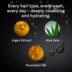 Label detail showing Argan Oil and Aloe ingredients.