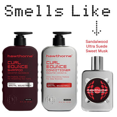 Hawthorne Curl Bounce sulfate-free label on shampoo bottle.