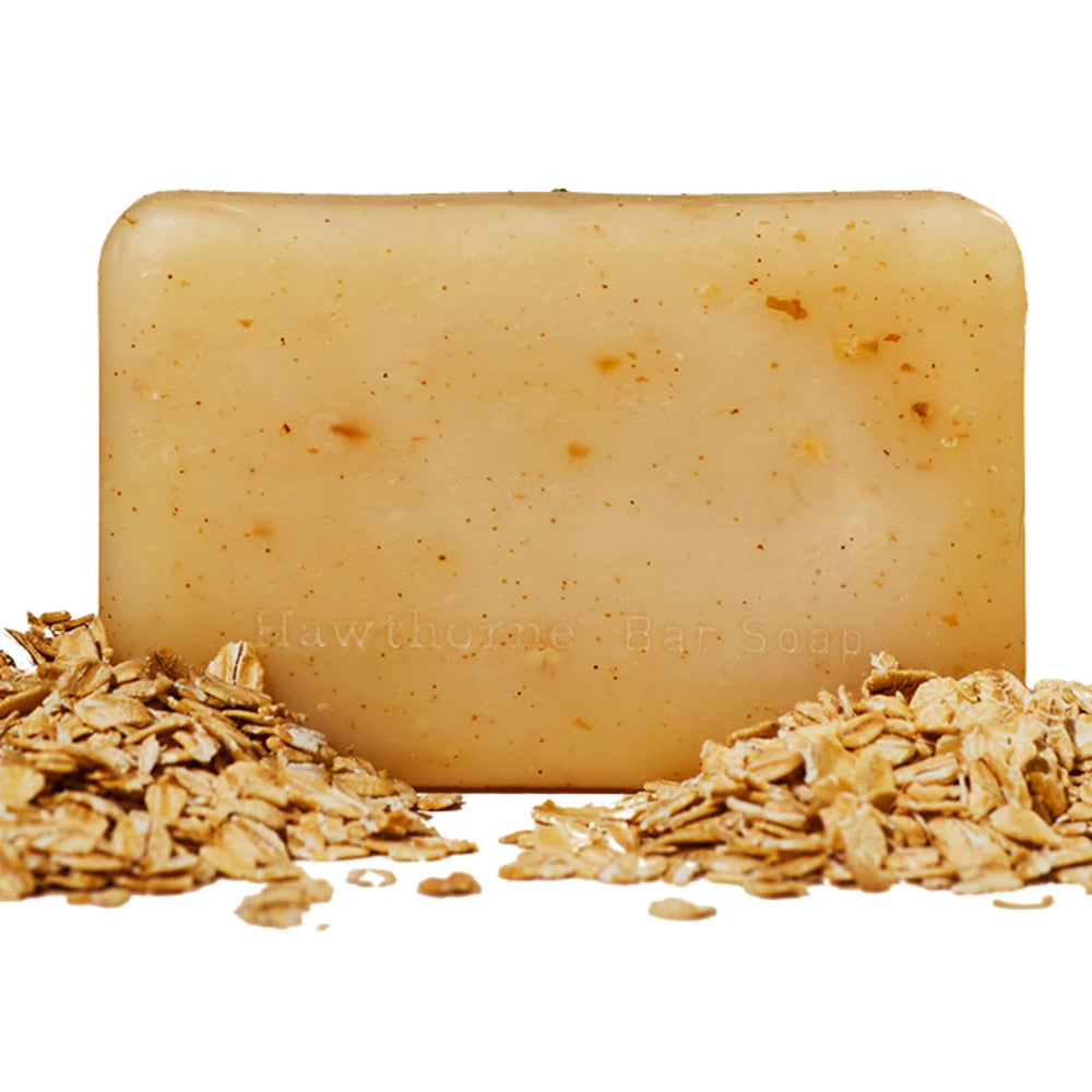 Hawthorne Exfoliating Bar Soap packaging showcases natural formulas for a refreshing cleanse.