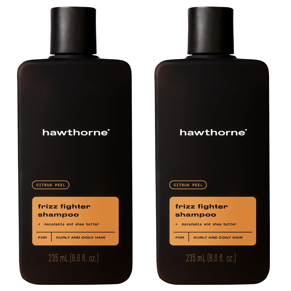 Hawthorne Frizz Fighter Shampoo bottle highlighting hydrating curls.