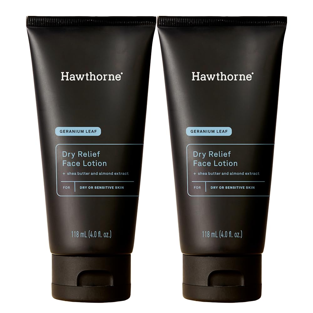 Hawthorne Men's Dry Relief Lotion bottle delivering rich hydration for dry skin