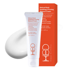 HBD Soothing & Firming moisturizer bottle in use for daily hydration.