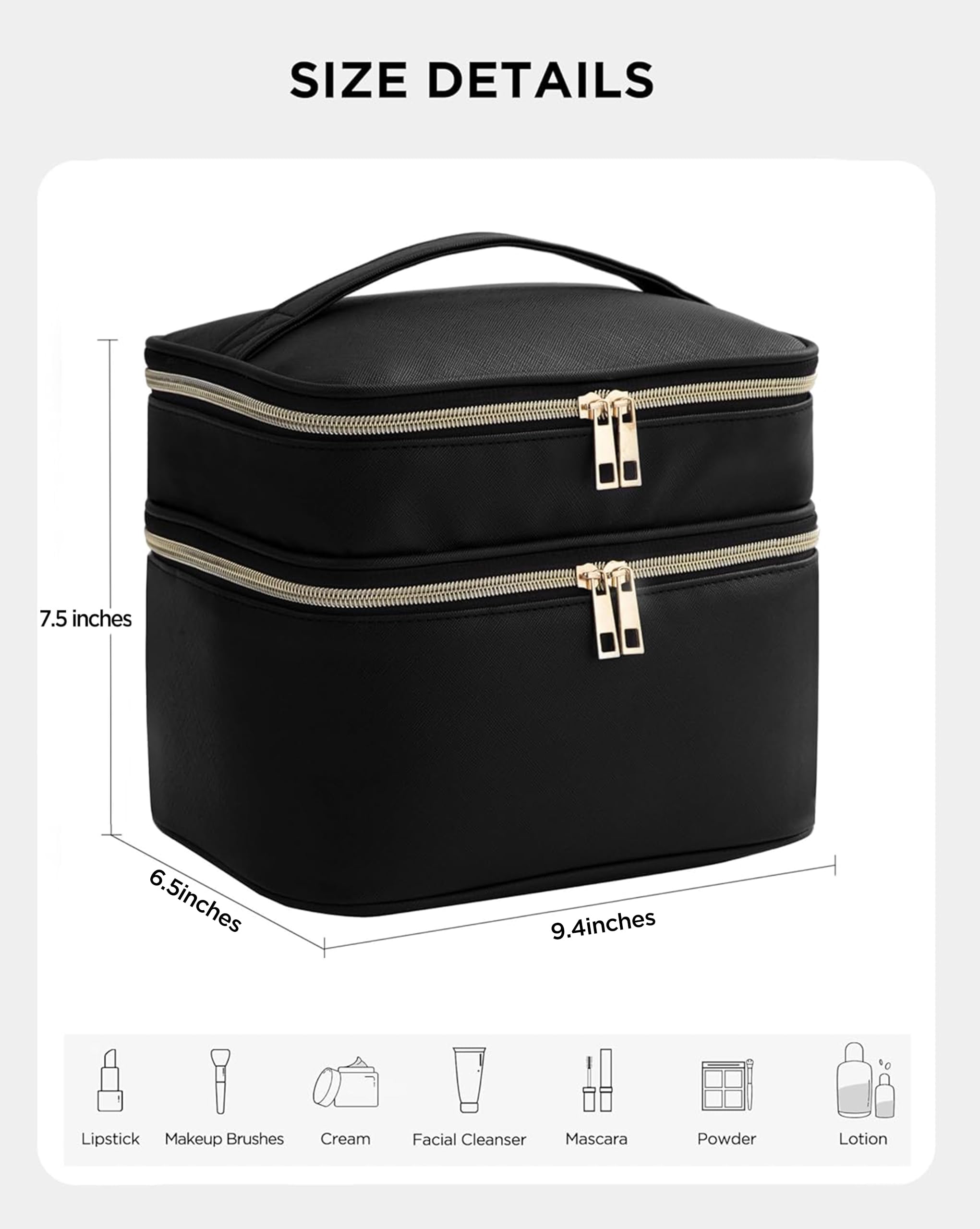 HBlife makeup bag top clear pocket fits palettes and small items for quick access.