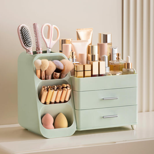 HBlife makeup organizer with drawer-two offering organized separation for cosmetics and tools, easy access.