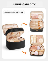 HBlife travel makeup bag brush compartment keeps brushes organized and clean while traveling.