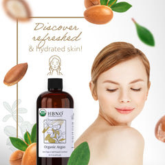 HBNO Organic Argan Oil for hair-care routines adds shine and conditioning.