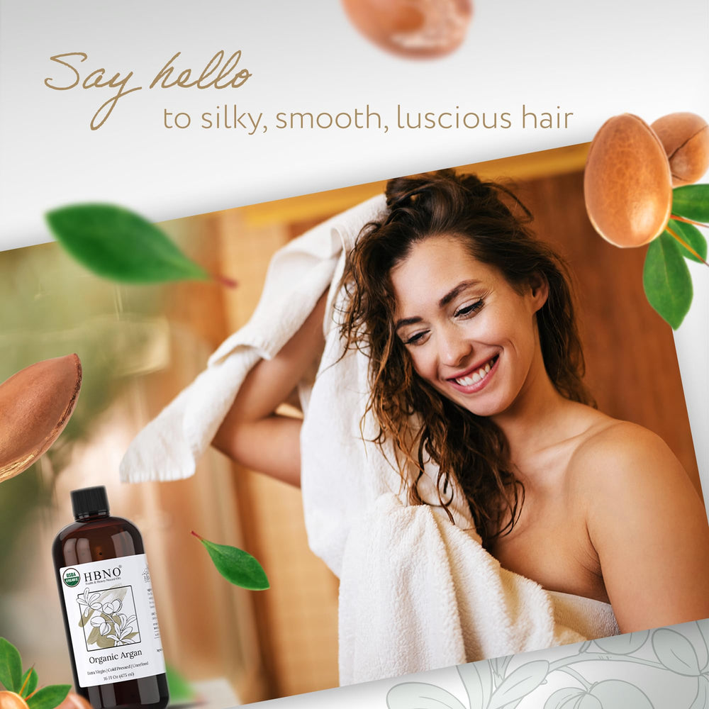 HBNO Organic Argan Oil applied to nails or cuticles for conditioning.