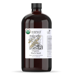 HBNO Organic Black Seed Oil 32oz bottle — versatile for skin and hair care.