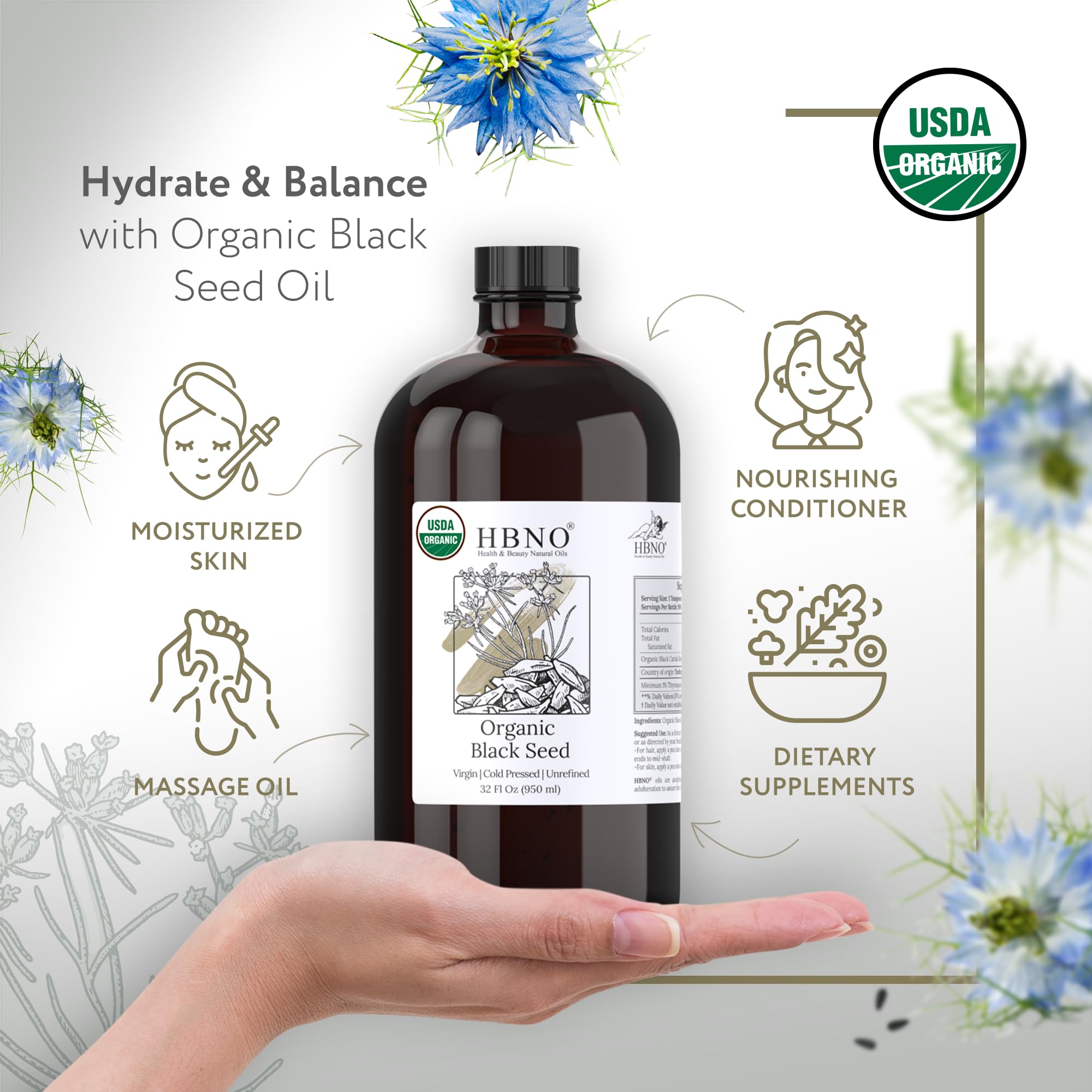 HBNO label closeup highlights USDA Organic certification and quality.