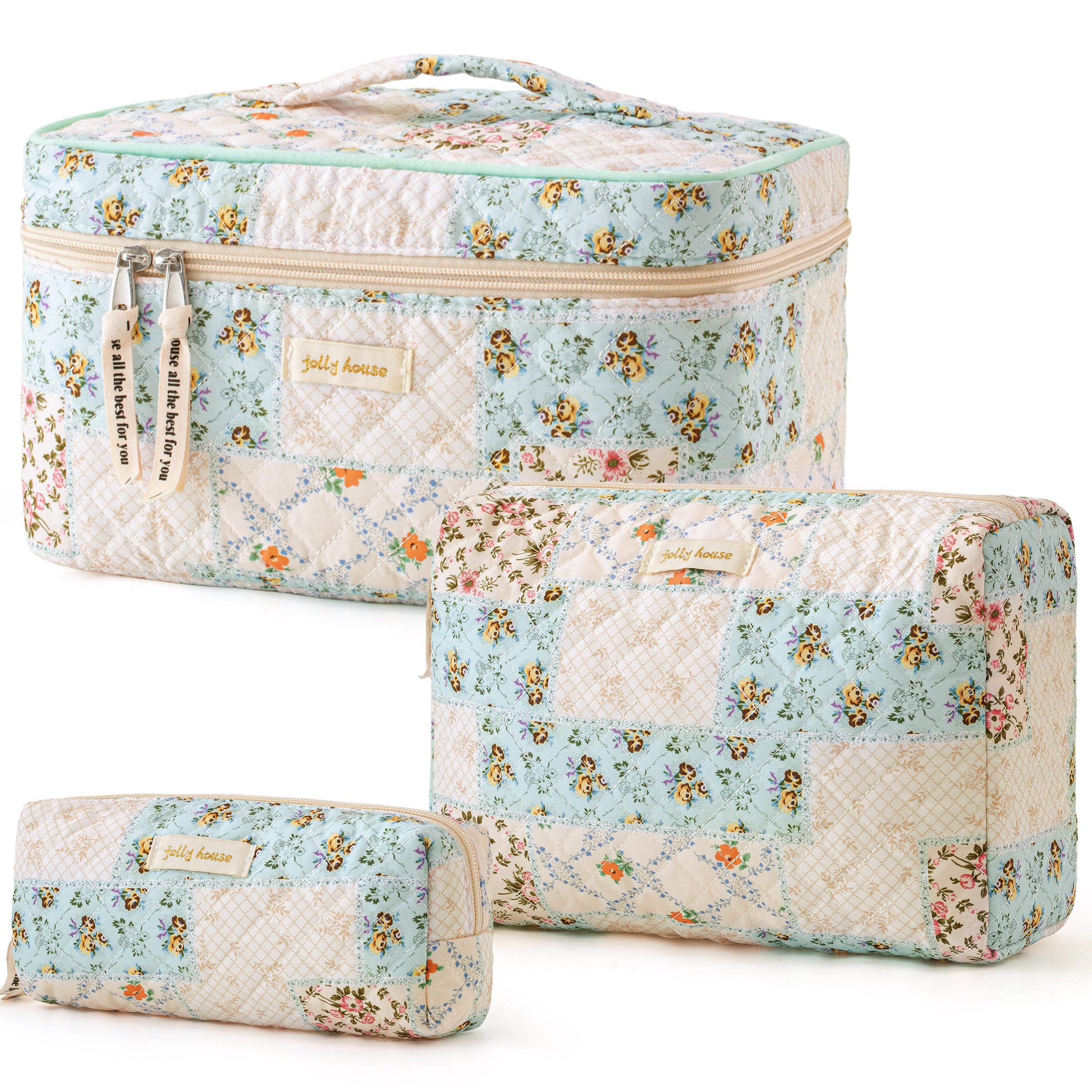 HBselect quilted makeup bag with floral pattern and large capacity for cosmetics on the go.