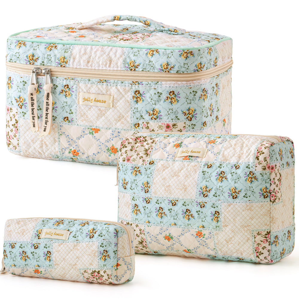 HBselect quilted makeup bag with floral pattern and large capacity for cosmetics on the go.
