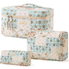 HBselect quilted makeup bag with floral pattern and large capacity for cosmetics on the go.