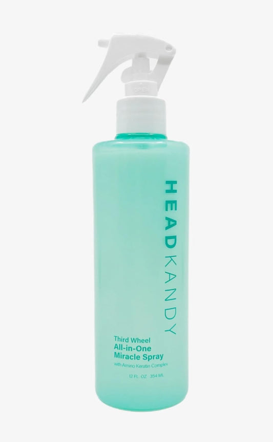 Head Kandy Third Wheel heat protectant spray bottle ready for styling to protect hair from heat damage