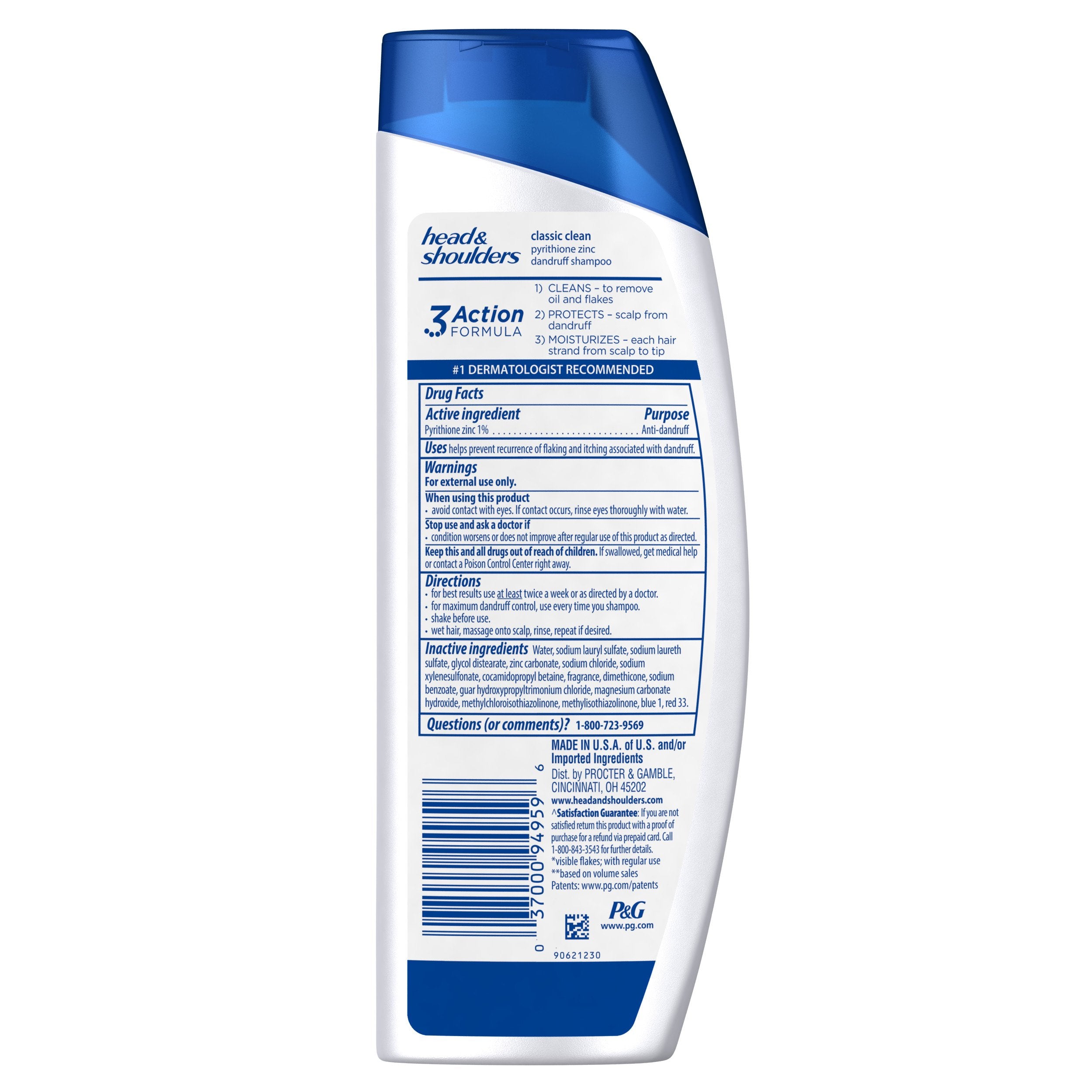 Head & Shoulders Classic Clean bottle display, anti-dandruff formula for daily haircare.