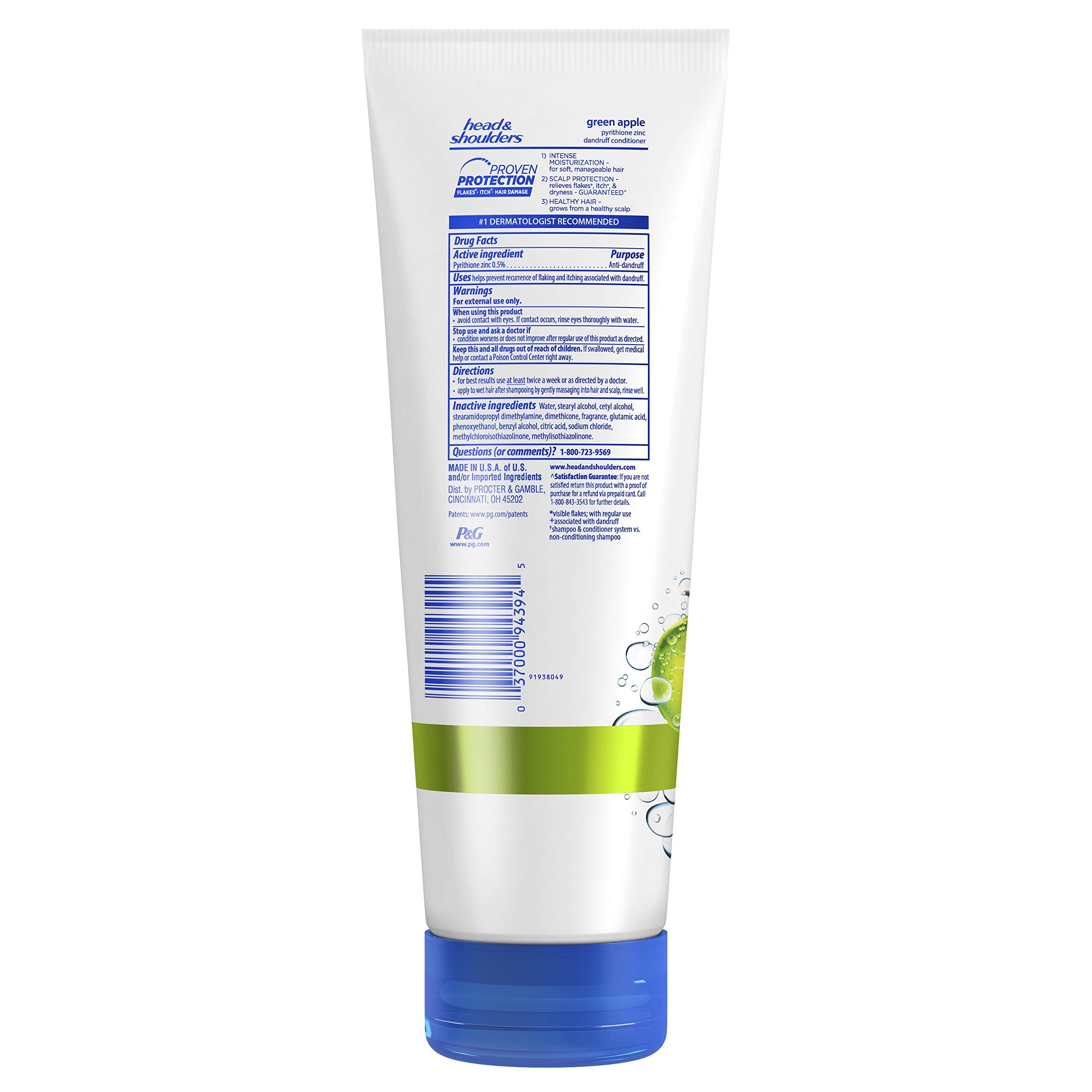 Head & Shoulders Green Apple Conditioner label closeup highlighting pH-balanced formula
