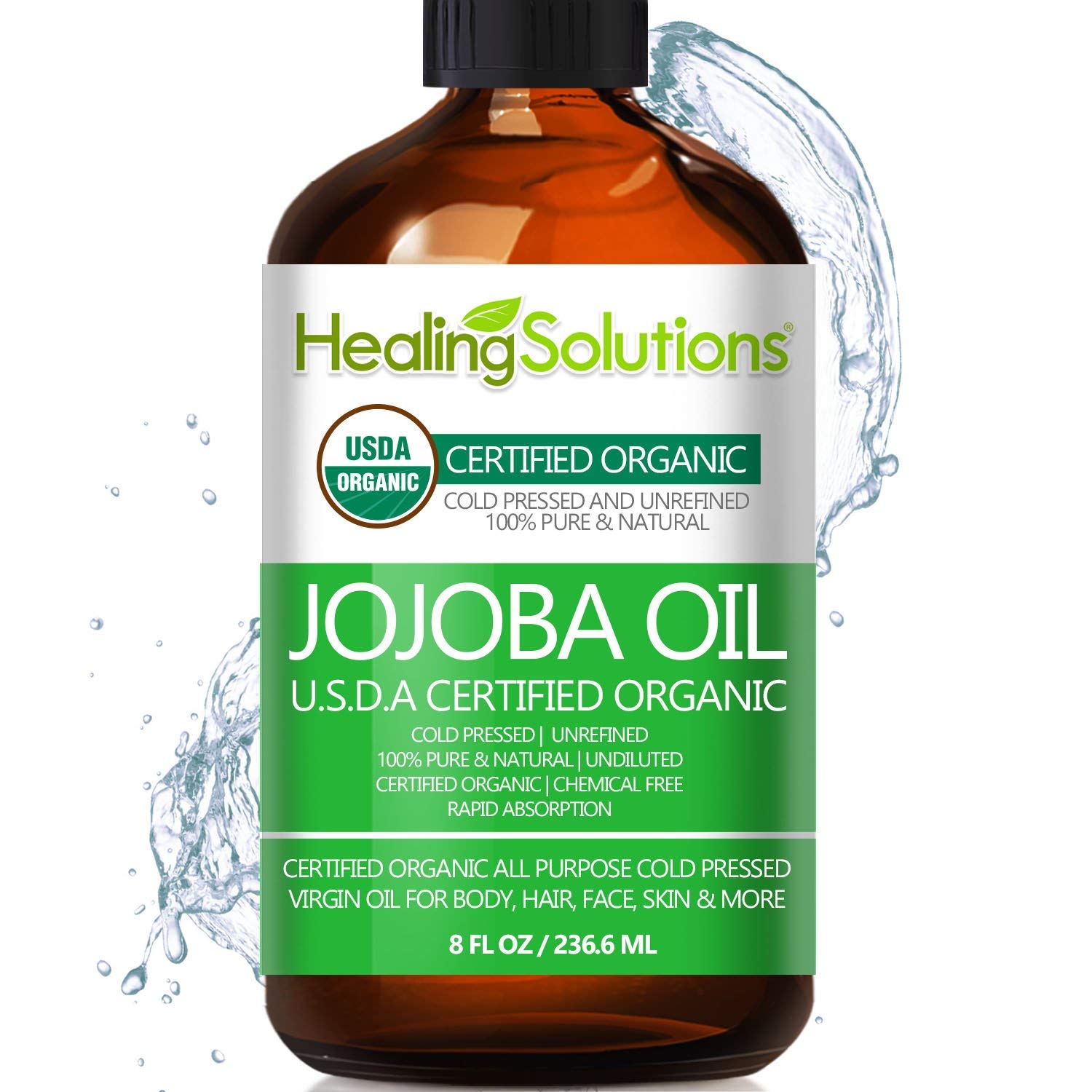 Healing Solutions Jojoba Oil bottle close-up for daily facial hydration