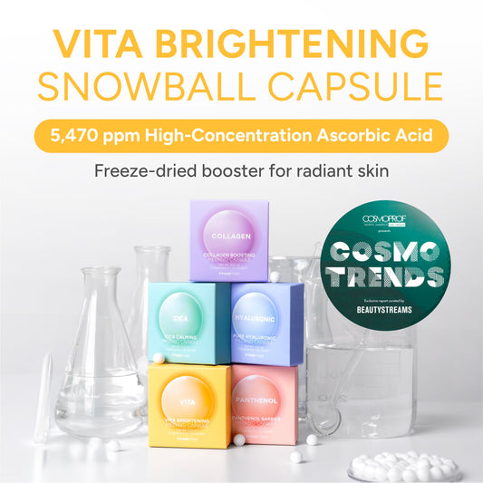 Healmize Vita Melting Snowball Capsule close-up with 5470ppm Vitamin C for brightening.