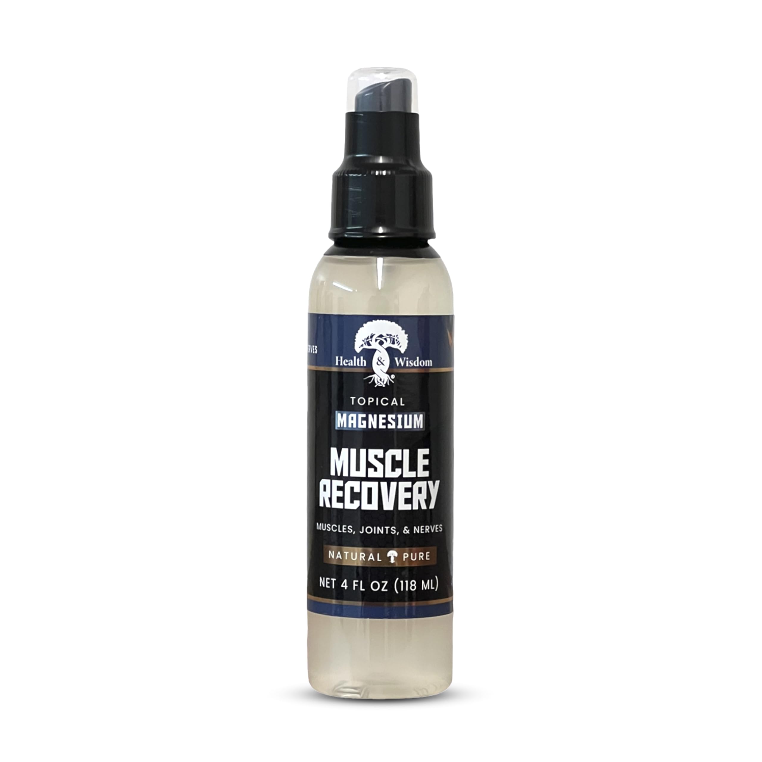 Health and Wisdom magnesium muscle recovery bottle-pour demonstrates easy topical application for targeted relief.